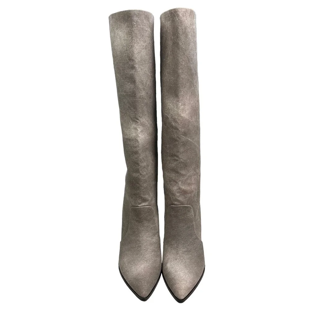 PAIGE Kara Boots Tall Knee High Tie Dye Canvas Pull Up Pointed Toe Tan Women 7M